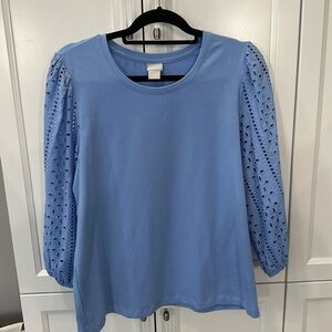 Chicos eyelet sleeve top. Size 2. Cornflower blue.
